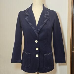 70s Womens Vintage Beeline Fashions Navy Blue Button V Neck Blazer Jacket 12